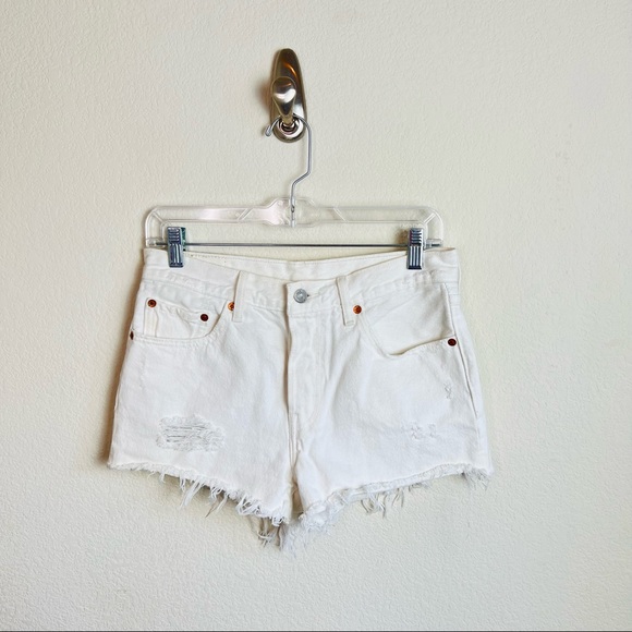 Levi’s 501 White High Waisted Button Fly Denim Jean Shorts - Picture 2 of 8